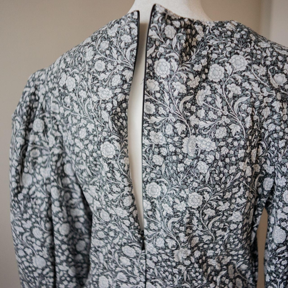 Handmade Cottage Core Goth Victorian Style Floral Puff Sleeve Cotton Dress - Picture 7 of 8